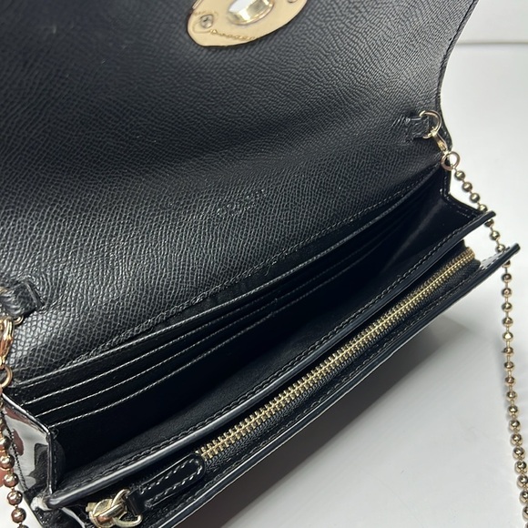 Coach Riley Black Patent Leather Full Logo Crossbody Wallet on a Chain Bag - Picture 12 of 13